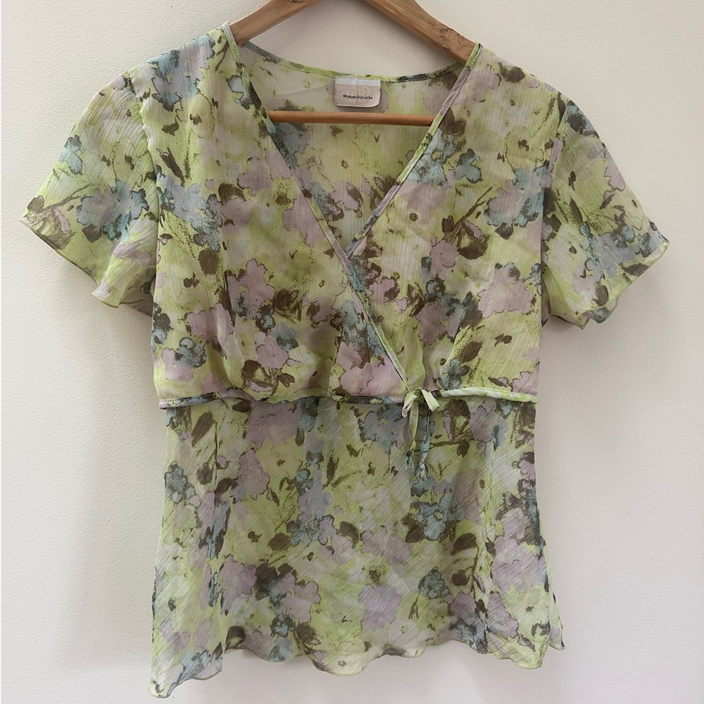 Vintage mesh floral Wrap Top